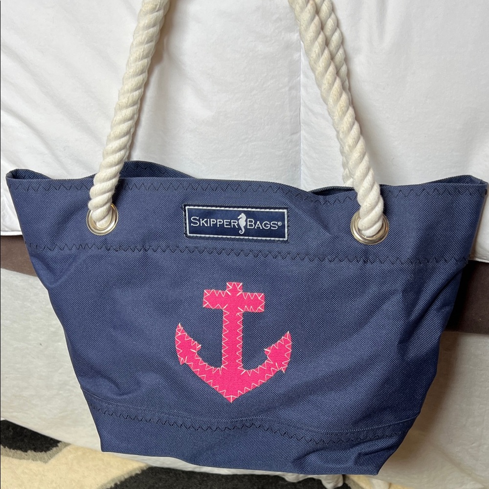 Navy Tote with Pink Anchor